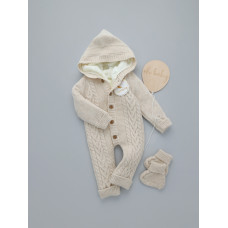 Комбінезон вʼязаний утеплений (Natural Wool) та пінетки Бежевий косичка широка 62 (3-6міс)
