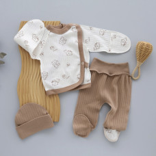 Набір 3в1: Льоля, повзунки та шапочка Ведмедики Кавовий (Рубчик) 50 (newborn)