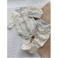 Набір 3в1: Боді, повзунки та шапочка Ведмедик зайчик (Футер - з начосом) 62 (3-6міс)