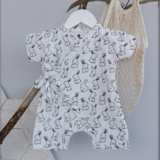 Мусліновий пісочник -кімоно Зайчики дрібні Білий 74 (9-12міс)