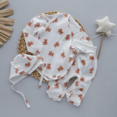 Набір 3в1: Боді, повзунки та шапочка на зав’язках Ведмедики плюшевий (Футер - з начосом) 56 (0-1міс)