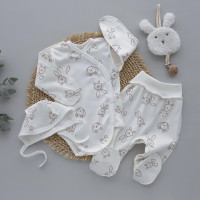 Набір 3в1: Боді, повзунки та шапочка на зав’язках Зайчик (Інтерлок) 56 (0-1міс)
