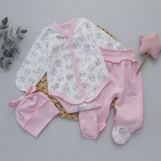Набір 3в1: Боді, повзунки та шапочка Котик Рожевий (Футер - з начосом) 56 (0-3міс)