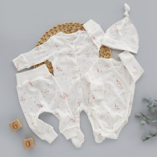 Набір 4в1: Чоловічок, боді, штанці та шапочка вузлик Сердечка Рожевий Je t'aime (Рубчик) 62 (3-6міс)