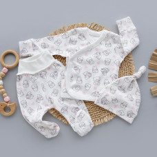 Набір 3в1: Льоля, повзунки та шапочка вузлик Котики Рожевий (Інтерлок) 56 (0-3міс)