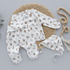 Набір 3в1: Льоля, повзунки та шапочка на зав’язках Звірята Бежевий (Інтерлок) 56 (0-1міс)