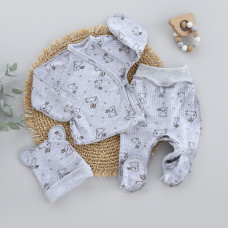 Набір 3в1: Льоля, повзунки та шапочка Зайчик Сірий (Рубчик) 56 (0-1міс)