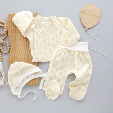 Мусліновий набір 3в1: Льоля, повзунки та шапочка Квіточки Рожевий 56 (0-3міс)