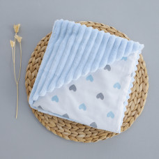 Плед плюш, без утеплення Сердечка Блакитний/ Блакитний плюш 100/80