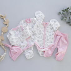 Комплект 5в1 Котики Рожевий (Футер - з начосом) 56 (0-3міс)