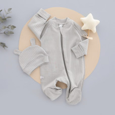 Чоловічок на блискавці та шапочка Зайчики Сірий (Рубчик) 62 (3-6міс)