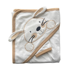 Дитячий рушник з кутиком махровий Зайка Бежевий 90/85
