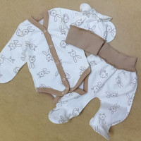 Набір 3в1: Боді, повзунки та шапочка Зайка Бежевий (Футер - з начосом) 56 (0-3міс)