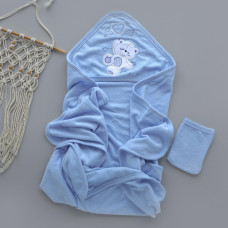 Дитячий рушник з кутиком махровий Ведмедик Love Блакитний 90/85