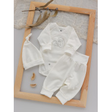 Набір 3в1 зростаючий: Боді, штанці та шапочка Їжачки Молочний (Футер - з начосом) 62-68