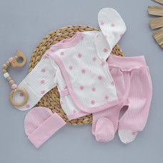 Набір 3в1: Льоля, повзунки та шапочка Квіти Рожевий (Рубчик) 56 (0-3міс)
