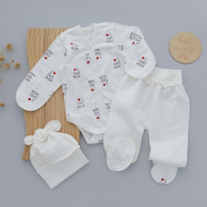 Набір 3в1: Боді, повзунки та шапочка Кохаю Молочний (Футер з начосом) 56 (0-3міс)