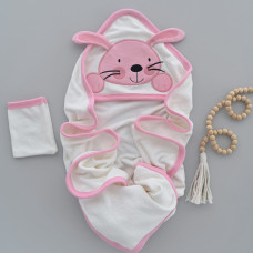 Дитячий рушник з кутиком махровий Зайка Рожевий 90/85