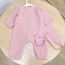Мусліновий Чоловічок Метелик та шапочка Рожевий 62 (1-3міс)