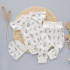 Набір 3в1: Боді короткий рукав, штанці та шапочка Зайчики Сірий (Рубчик) 56 (0-3міс)