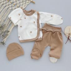 Набір 3в1: Льоля, повзунки та шапочка Лапки Коричневий (Рубчик) 50 (newborn)