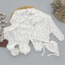 Набір 4в1: Чоловічок, льоля, повзунки та шапочка на зав’язках Сердечка дрібні Фіолетовий (Рубчик) 56 (0-1міс)