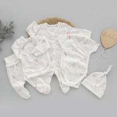 Набір 5в1: Чоловічок, льоля, повзунки, боді короткий рукав та шапочка Сердечка Рожевий Je t'aime (Рубчик) 56 (0-3міс)