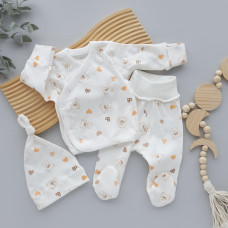 Набір 3в1: Льоля, повзунки та шапочка вузлик Ведмедик Сердечка (Інтерлок) 62 (3-6міс)