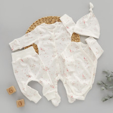 Набір 4в1: Чоловічок, боді, штанці та шапочка вузлик Сердечка Рожевий Je t'aime (Рубчик) 62 (3-6міс)