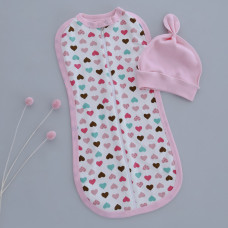 Коконпелюшка на змійці з шапочкою Сердечка Рожевий (Інтерлок) 62 (0-3міс)