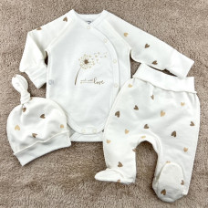 Набір 3в1: Боді, повзунки та шапочка Кульбаба Сердечка (Футер - з начосом) 56 (0-3міс)