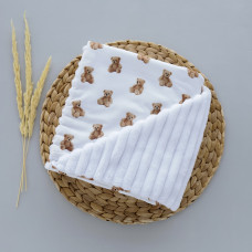 Плед плюш, без утеплення Ведмедики/ Білий плюш 100/80