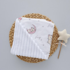 Плед плюш, без утеплення Ведмедик Місяць Рожевий/ Білий плюш 100/80