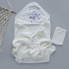 Дитячий рушник з кутиком махровий Ведмедик Love Молочний 90/85