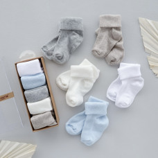 Шкарпетки 5 пар: Білий, блакитний, сірий (з підворотом) 56 (0-3міс)