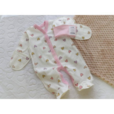 Чоловічок та шапочка Сердечки Рожевий (Рубчик) 56 (0-3міс)