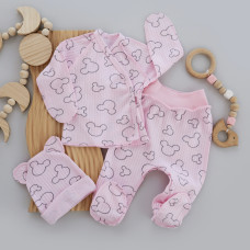 Набір 3в1: Льоля, повзунки та шапочка Міккі Рожевий (Рубчик) 56 (0-1міс)