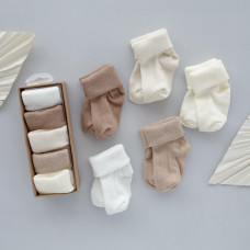 Шкарпетки 5 пар: Білий, молочний, бежевий 56 (з підворотом) (0-3міс)