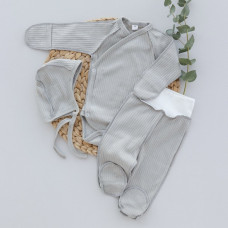 Набір 3в1: Боді, повзунки та шапочка Сірий- Бежевий (Рубчик) 56 (0-3міс)