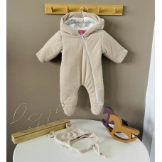 Комбінезон (Велюр 100% бавовна) з утепленням та шапочка Бежевий від 0 до +15, (0-4міс)