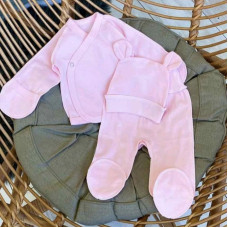 Набір 3в1: Льоля, повзунки та шапочка з вушками Рожевий (Інтерлок) 62 (3-6міс)