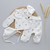 Набір 3в1: Льоля, повзунки та шапочка на зав’язках Сердечки Бежевий (Футер - з начосом) 62 (1-3міс)