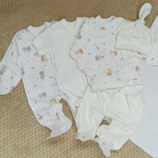 Комплект 5в1: Котики Молочний (Рубчик) 56 (0-3міс)