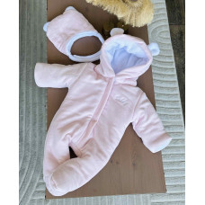 Комбінезон (Велюр 100% бавовна) з утепленням та шапочка Рожевий Teddy (зима), 0-4міс