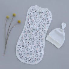 Коконпелюшка на змійці з шапочкою Ведмедик Сердечка (Інтерлок) 62 (0-3міс)