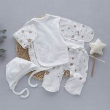 Набір 3в1: Льоля, повзунки та шапочка Зірки Бежевий (Футер - з начосом) 56 (0-3міс)
