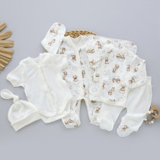 Комплект 5в1 Ведмедик на хмаринці Молочний (Рубчик) 56 (0-3міс)