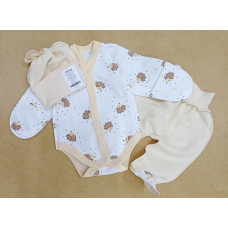 Набір 3в1: Боді, повзунки та шапочка Їжачки Бежевий (Футер - з начосом) 56 (0-3міс)
