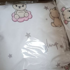 Непромокаюче простирадло на гумці в коляску Ведмедик місяць Рожевий 80/40