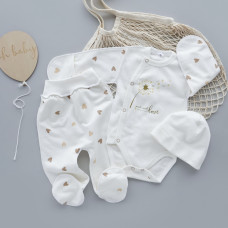 Набір 3в1: Боді, повзунки та шапочка Сердечка Кульбаба (Футер - з начосом) 56 (0-3міс)